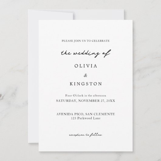 Romantische einfache Skripthochzeit Einladung (Vorderseite)