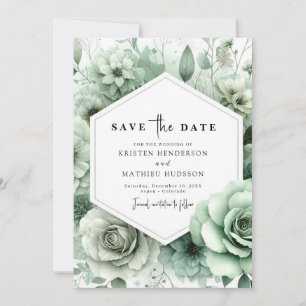 Romantische Einzigartige Blumenfeier Grüne Hochzei Save The Date