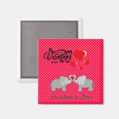Romantische Elefanten & rote Herzen auf Polka-Punk Magnet (Vorderseite/Rückseite)