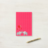 Romantische Elefanten & rote Herzen auf Polka-Punk Post-it Klebezettel (Auf Schreibtisch)
