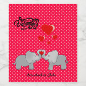 Romantische Elefanten & rote Herzen auf Polka-Punk Weinetikett (Einzelnes Label)