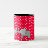 Romantische Elefanten & rote Herzen auf Polka-Punk Zweifarbige Tasse (Mittel)
