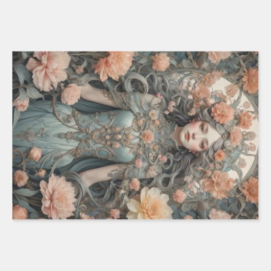 Romantische Elegance in Peach and Aqua - Decoupage Geschenkpapier Set (Vorderseite)