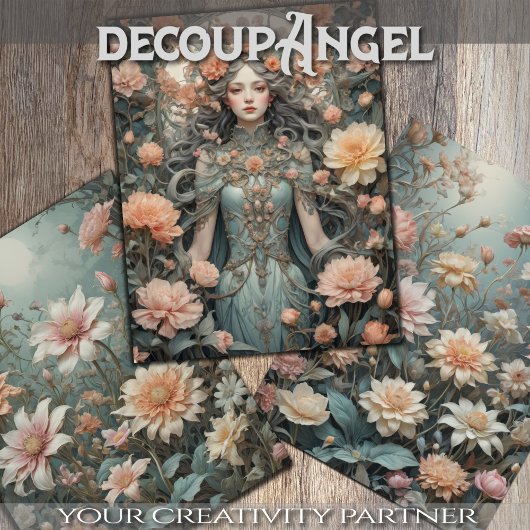 Romantische Elegance in Peach and Aqua - Decoupage Geschenkpapier Set