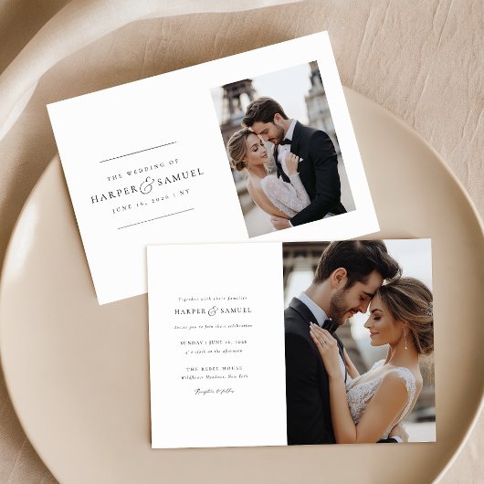 Romantische Elegant 2 Foto Hochzeit Einladung