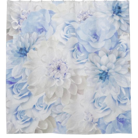 Romantische Elegant Blau-Blütenlackierung Duschvorhang (Vorderseite)