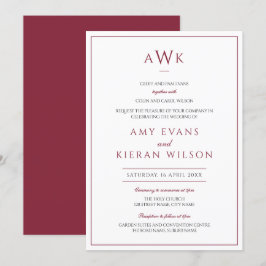Romantische Elegant Burgundy Classic Monogram Wedd Einladung