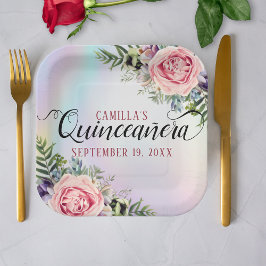 Romantische Elegant Charming Floral Quinceñera Pappteller