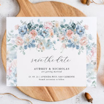 Romantische Elegant Dusty Blue Peach Florals Weddi