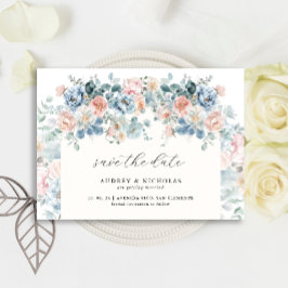 Romantische Elegant Dusty Blue Peach Florals Weddi Save The Date