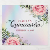Romantische Elegant Floral Quinceñera Schaumweinetikett (Einzelnes Label)