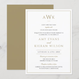 Romantische Elegant Gold Classic Monogram Wedding Einladung