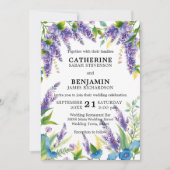 Romantische Elegant Lila und Blue Wisteria Wedding Einladung (Vorderseite)