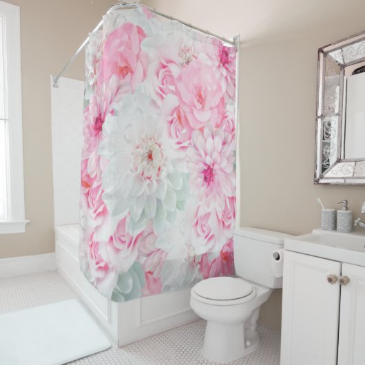 Romantische Elegant Rosa Blütenfarbe Duschvorhang (Beispiel)