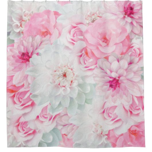 Romantische Elegant Rosa Blütenfarbe Duschvorhang (Vorderseite)