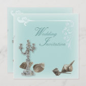 Romantische Elegant Seashell Beach Hochzeit Einlad Einladung (Vorne/Hinten)
