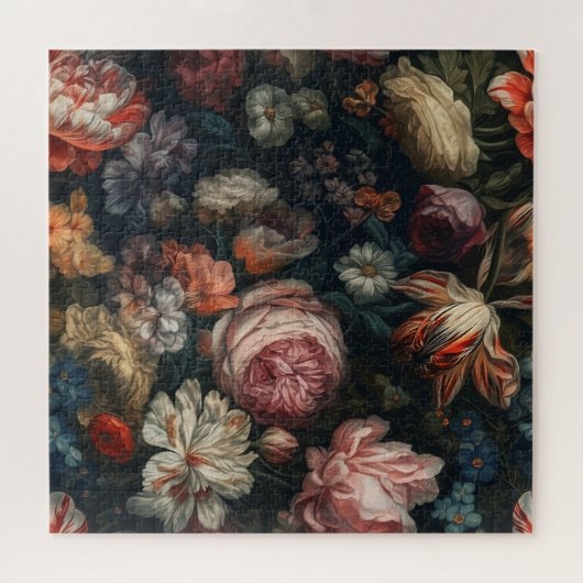 Romantische Elegante Barocke Blume Ölgemälde Puzzle (Horizontal)