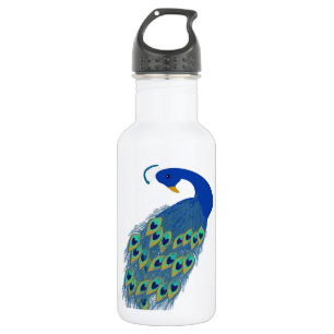 Romantische elegante blaue Pfau-Federn Trinkflasche