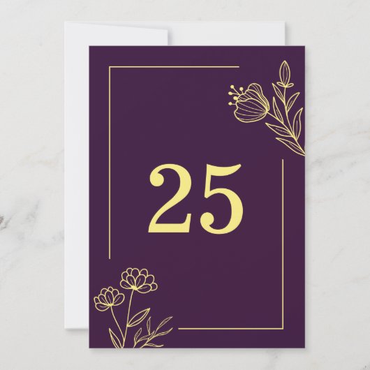 Romantische elegante Blume aus Gold lila Tischnumm Einladung (Vorderseite)