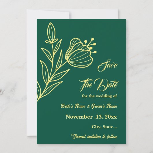 Romantische, elegante Blume smaragdgrüne Hochzeit Save The Date (Vorderseite)
