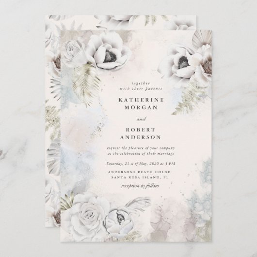 Romantische elegante Blumen-Hochzeitseinladung Einladung (Vorne/Hinten)