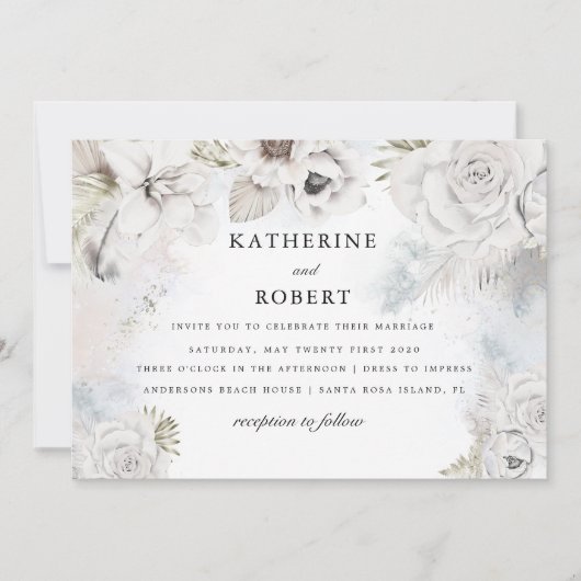 Romantische elegante blumengeschmückte Hochzeitsfe Einladung (Vorderseite)