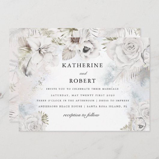 Romantische elegante blumengeschmückte Hochzeitsfe Einladung (Vorne/Hinten)