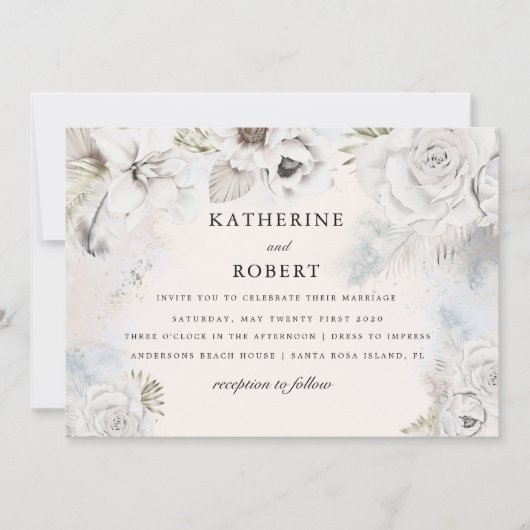 Romantische elegante blumengeschmückte Hochzeitsfe Einladung (Vorderseite)