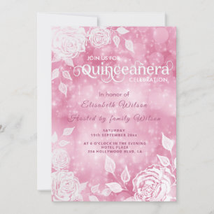 Romantische elegante Bucht Weiße Rosen Quinceañera Einladung