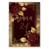 Romantische Elegante Burgund Rote Rose & Goldhochz Tischnummer (Vorderseite)