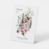 Romantische elegante Foto Hochzeit Tischnummern Sockelschild (Vorderseite)