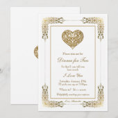 Romantische Elegante Gold Lace Abendessen für zwei Einladung (Vorne/Hinten)