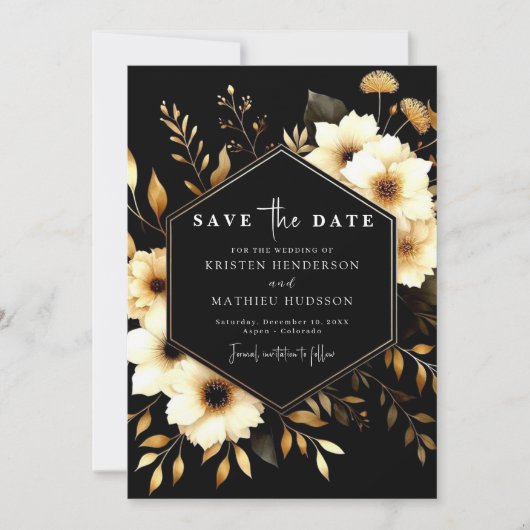 Romantische Elegante Gold und Black Wedding Save The Date (Vorderseite)