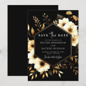 Romantische Elegante Gold und Black Wedding Save The Date (Vorne/Hinten)