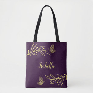 Romantische elegante goldene Blume lila Tasche