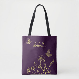 Romantische elegante goldene Blume lila Tasche
