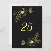 Romantische elegante goldene Blume schwarze Tischn Einladung (Vorderseite)