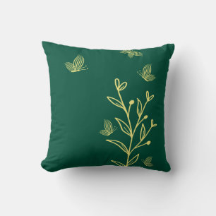 Romantische elegante goldene Blume Smaragdgrün Kissen