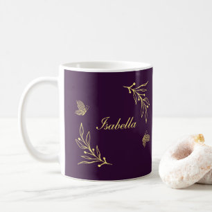 Romantische elegante goldene Blumen lila  Kaffeetasse