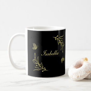 Romantische elegante goldene Blüten schwarz  Kaffeetasse