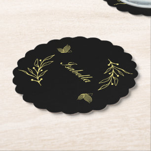 Romantische elegante goldene florale schwarze Hoch Untersetzer