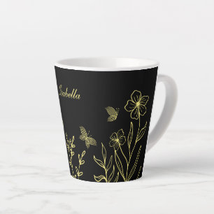 Romantische elegante goldene florale schwarze  milchtasse
