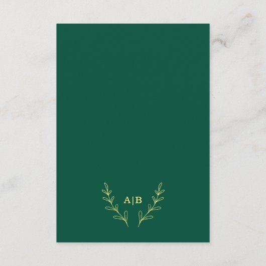 Romantische elegante Goldschmetterlinge smaragdgrü Begleitkarte (Rückseite)