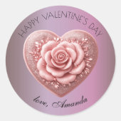 Romantische Elegante Herz-Rose Metallische Valenti Runder Aufkleber (Vorderseite)