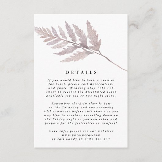 Romantische Elegante Hochzeit der Wasserfarben Begleitkarte (Vorderseite)