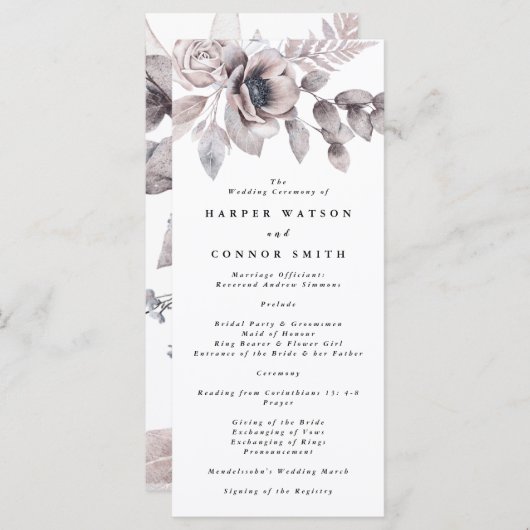 Romantische Elegante Hochzeit der Wasserfarben Programm (Vorne/Hinten)