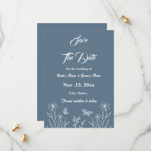 Romantische, elegante Hochzeit mit blühenden Blume Save The Date (Vorderseite/Rückseite Beispiel)