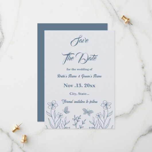 Romantische, elegante Hochzeit mit blühenden Blume Save The Date (Vorderseite/Rückseite Beispiel)
