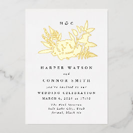 Romantische elegante Hochzeit mit floralen Farben Folieneinladung