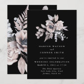 Romantische elegante Hochzeit mit schwarzer Flora Einladung (Vorne/Hinten)